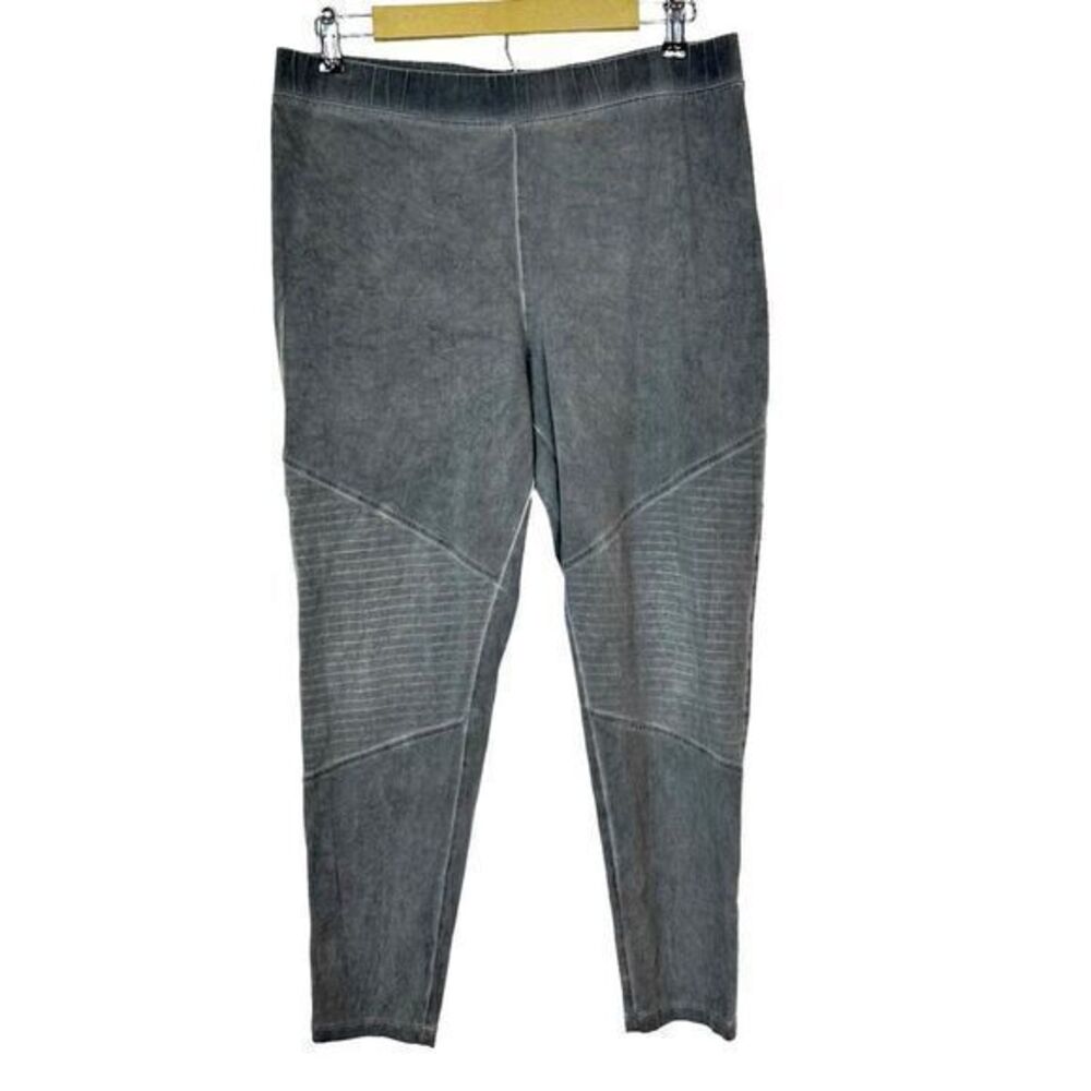 Soft Surroundings Gray Moto Leggings Large Ribbed Knee Slim Stretch Pants #2CL92